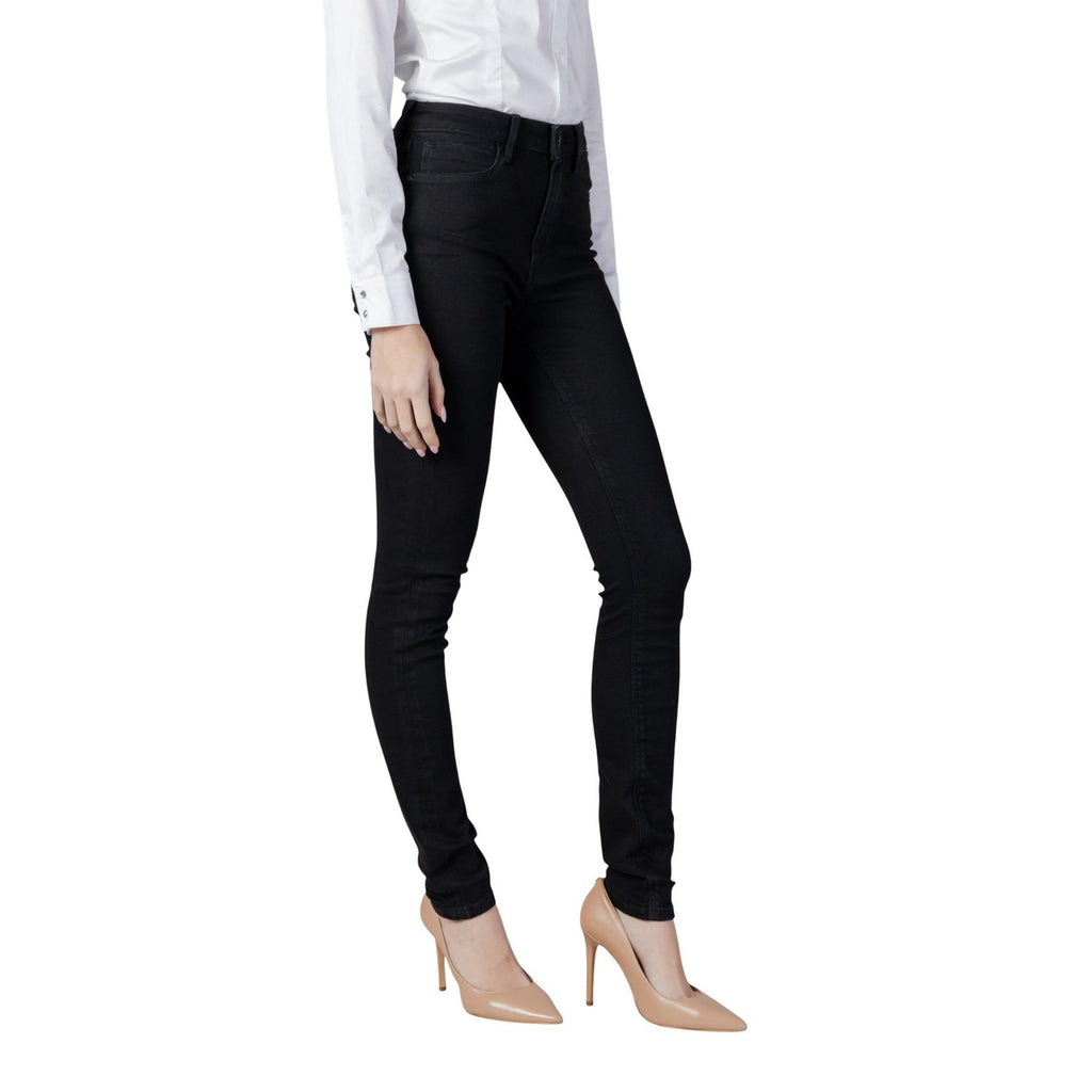 Guess Jeans Donna Nero Jeans Skinny Vita Media Zip E Bottone