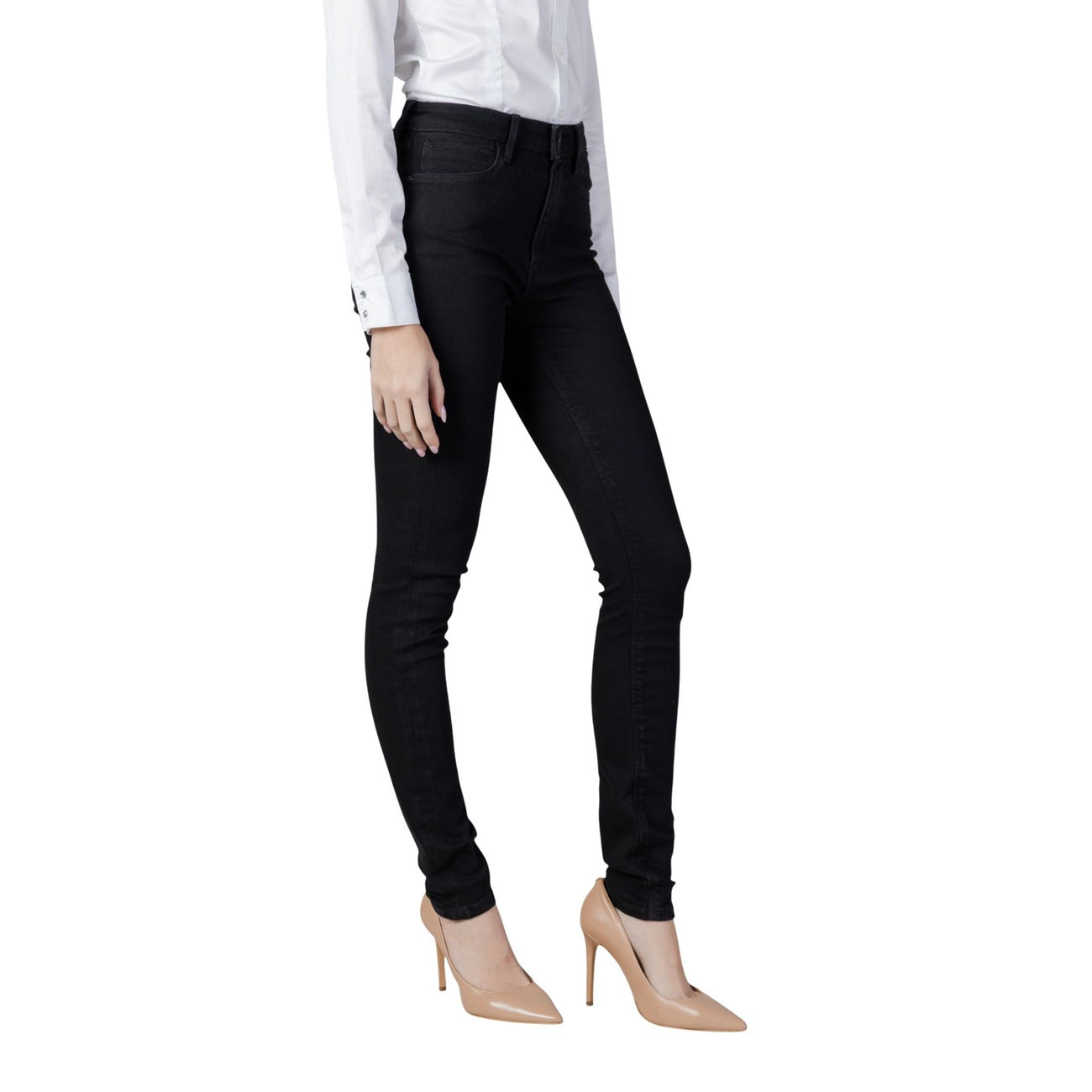Guess Jeans Donna Nero Jeans Skinny Vita Media Zip E Bottone