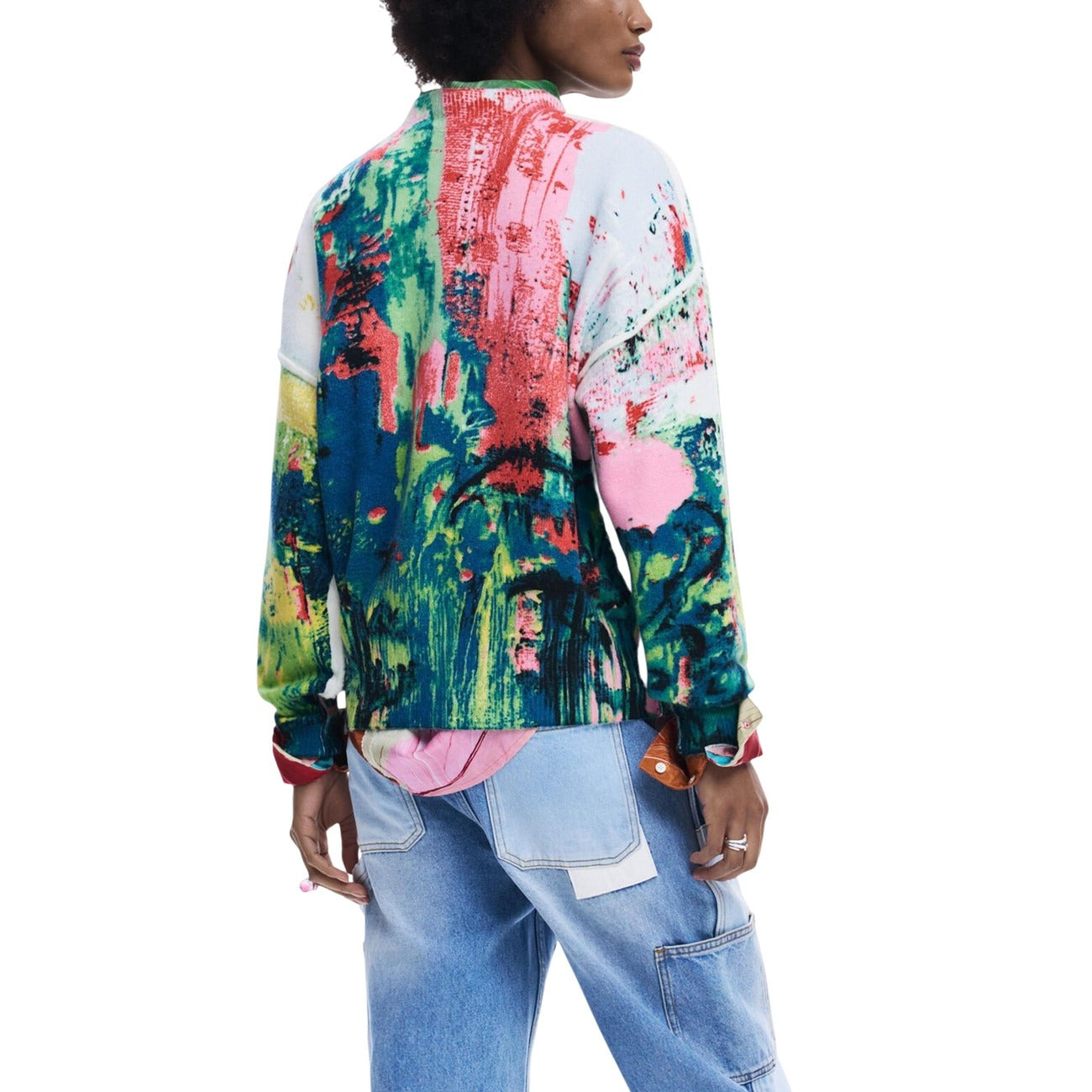 Desigual Maglia Donna Verde Stampa Maniche Lunghe Primavera Estate