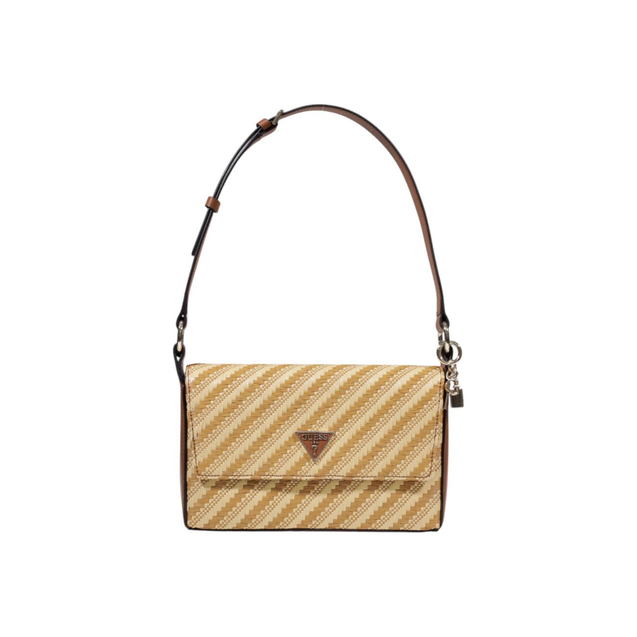 Guess Borsa Tracolla Donna Beige Stampa Con Cerniera 24x15x6.5cm