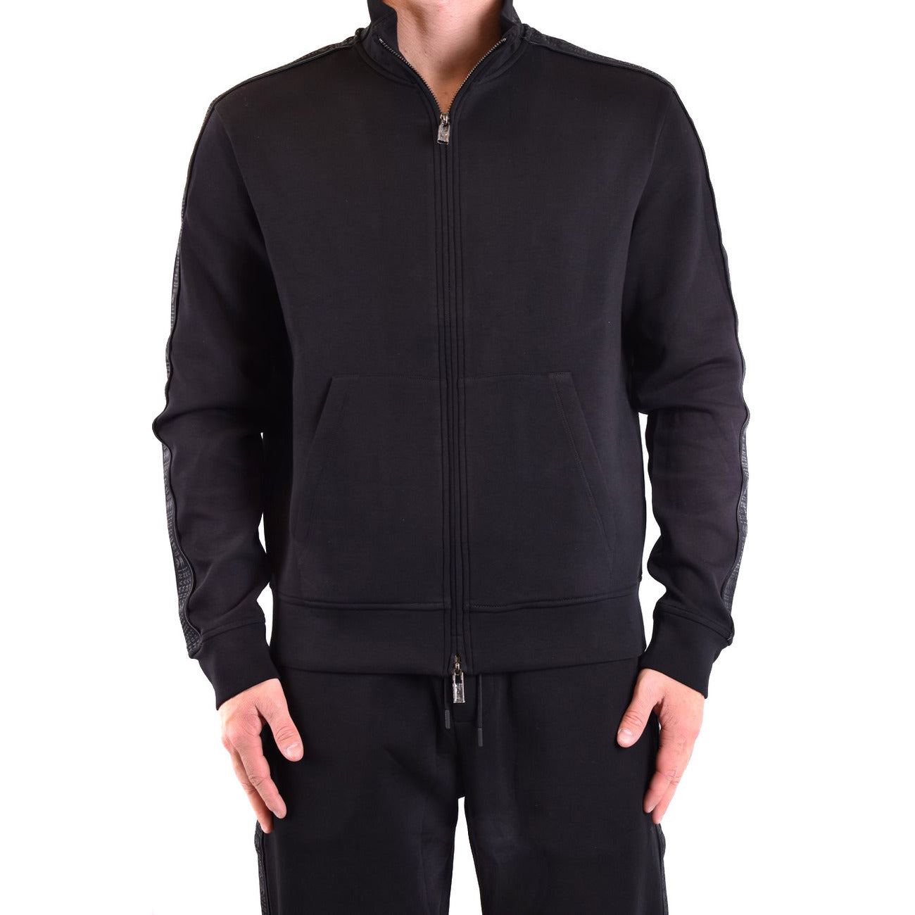 Emporio Armani Felpa Uomo Nero Con Zip Collo Alto Tasche Poliestere