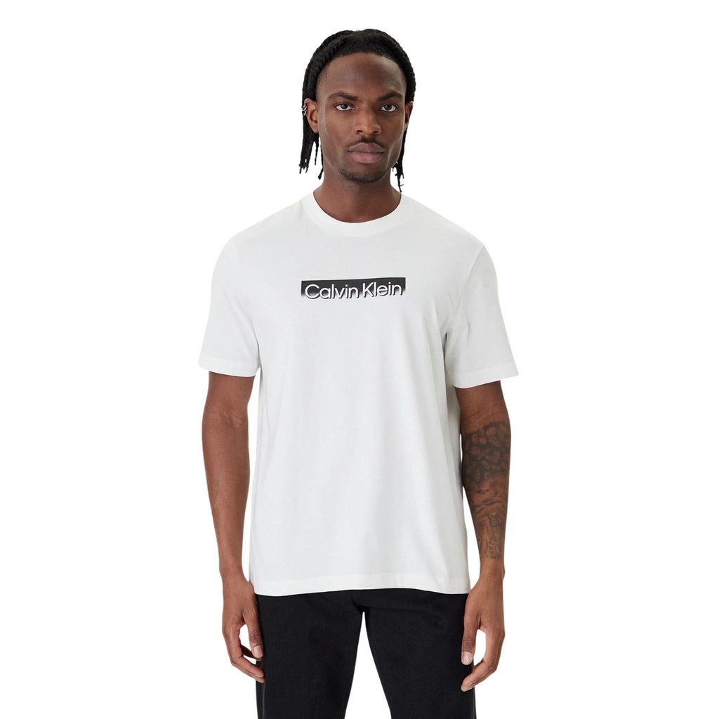 Calvin Klein T Shirt Uomo Cotone 100 Bianco Stampa Girocollo