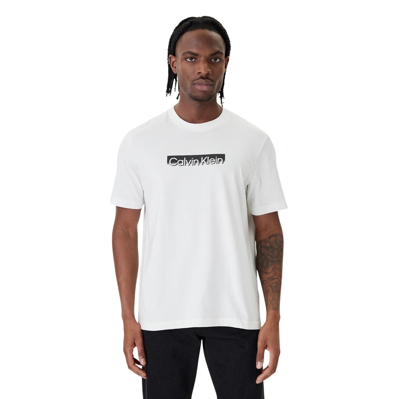 Calvin Klein T Shirt Uomo Cotone 100 Bianco Stampa Girocollo