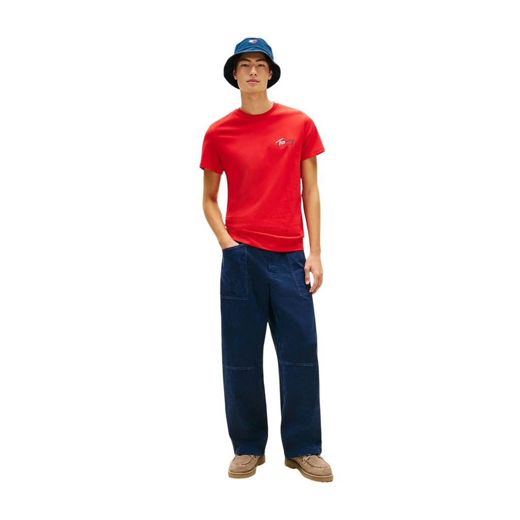 Tommy Hilfiger Jeans T Shirt Uomo Cotone Organico Rosso Manica Corta