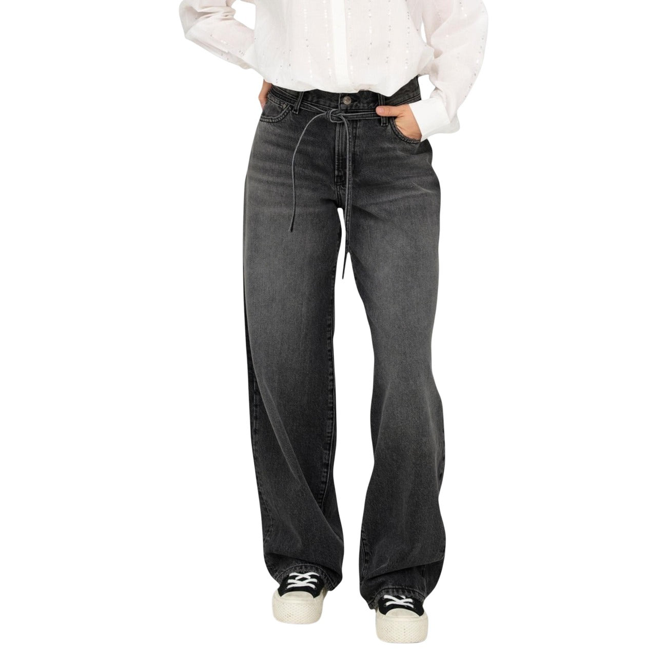 Only Jeans Donna Gianna Mid Waist Straight Nero Con Cintura E Tasche