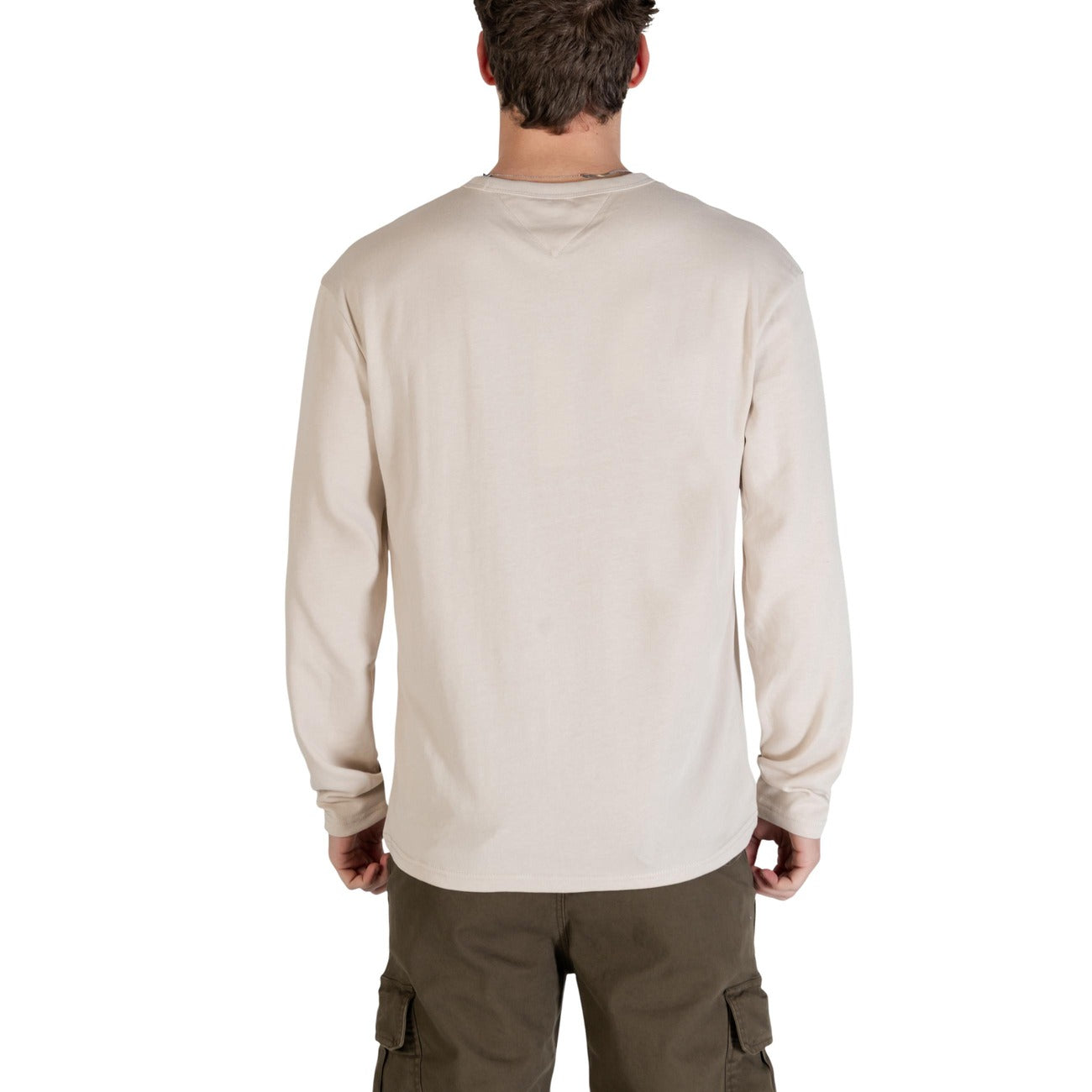 Tommy Hilfiger Jeans T Shirt Uomo Maniche Lunghe Beige Cotone Organico