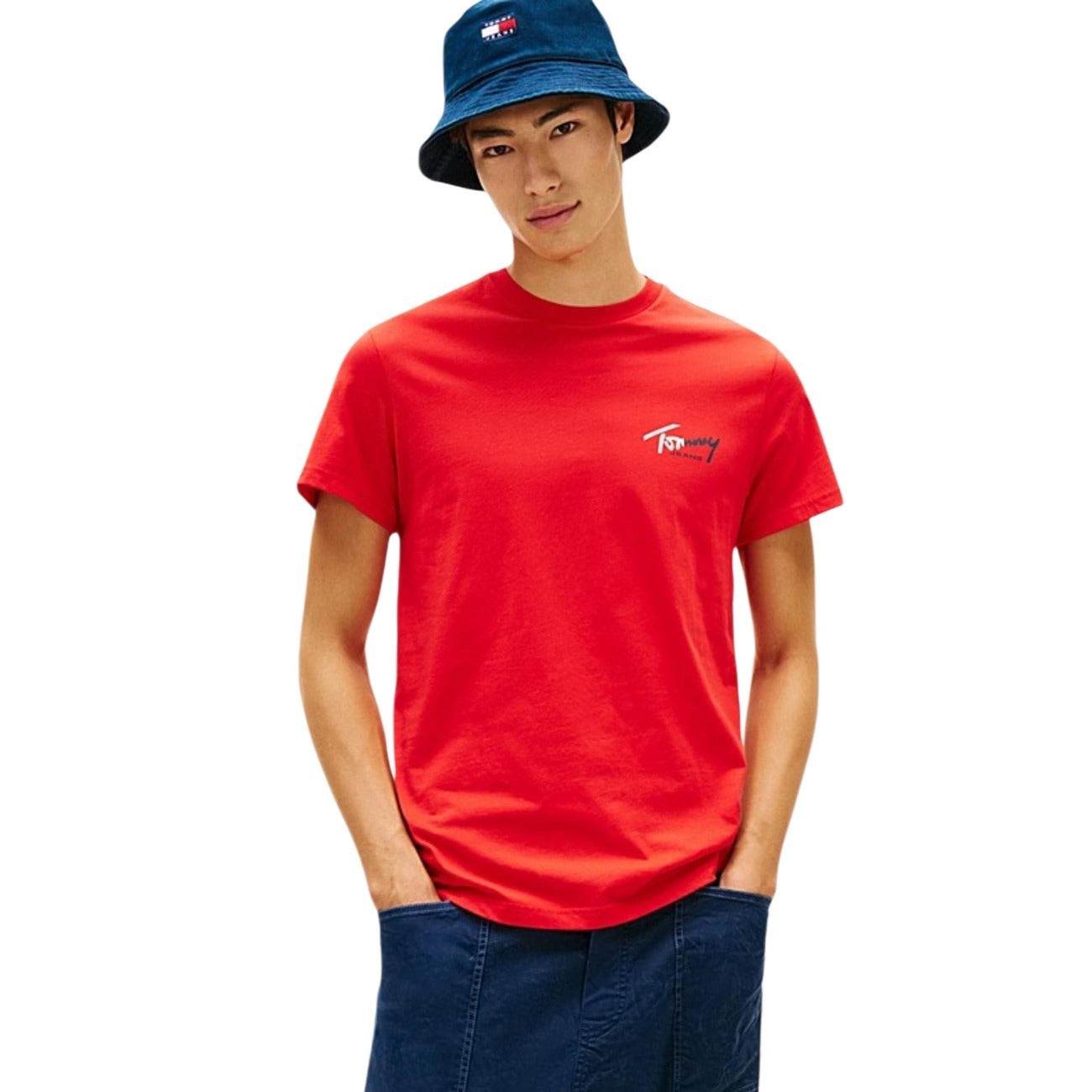 Tommy Hilfiger Jeans T Shirt Uomo Cotone Organico Rosso Manica Corta
