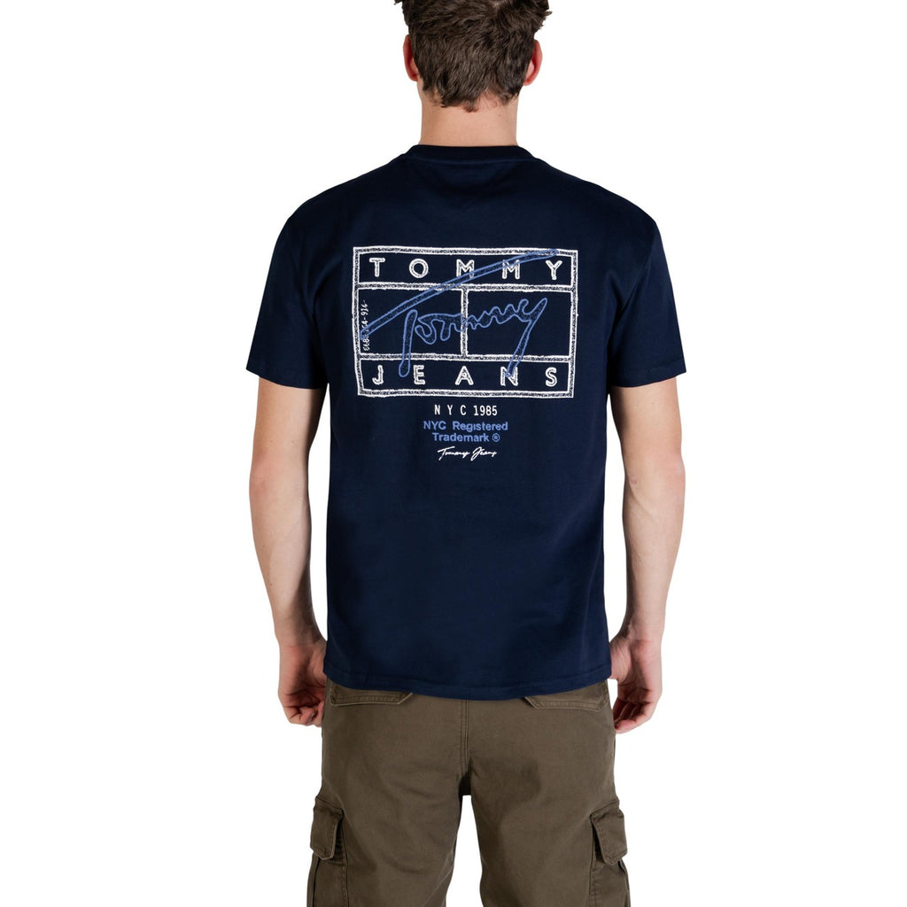 Tommy Hilfiger Jeans T Shirt Uomo Cotone Organico Blu Maniche Corte