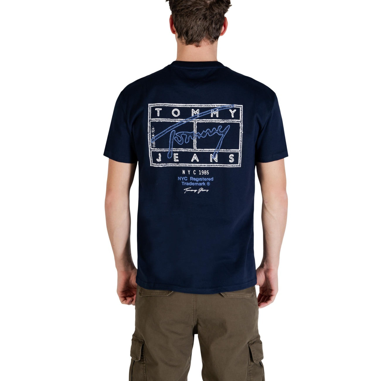 Tommy Hilfiger Jeans T Shirt Uomo Cotone Organico Blu Maniche Corte