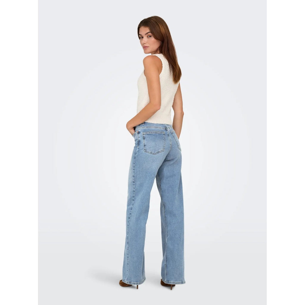Jeans Donna Only Azzurro Chiaro Vita Media Zip Bottone Primavera