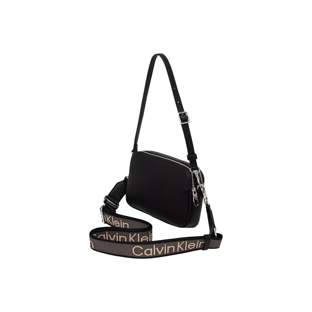 Calvin Klein Borsa Donna Camera Nera Con Cerniera Webbing 2X Strap Tracolla Regolabile Tasche Interne