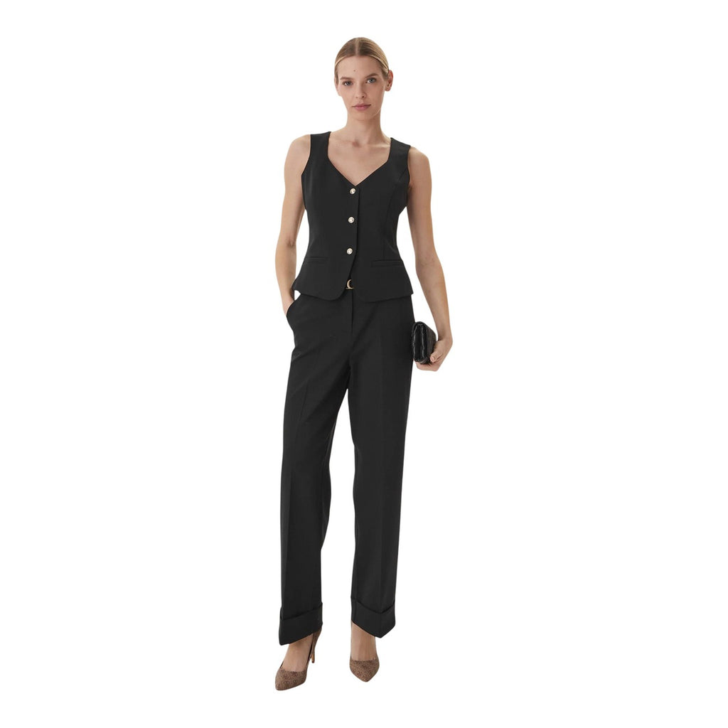 Guess Pantaloni Donna Structured Crepe G Belt Neri Eleganti Primavera Estate