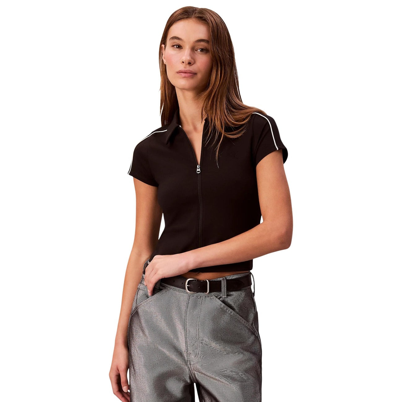 Calvin Klein Jeans T Shirt Donna Nero Maniche Corte Scollo Tondo Primavera Estate