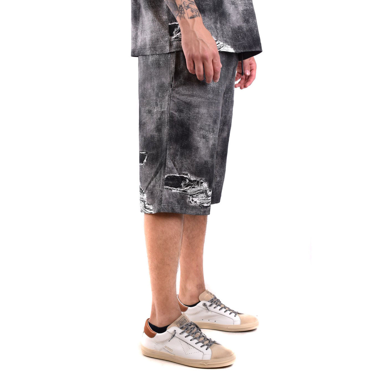 Diesel Bermuda Uomo Cotone Nero Effetto Consumato Strappato