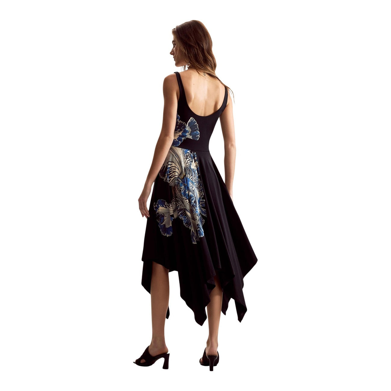 Desigual Abito Donna Nero Floreale Spalline Cotone Lycra Primavera Estate