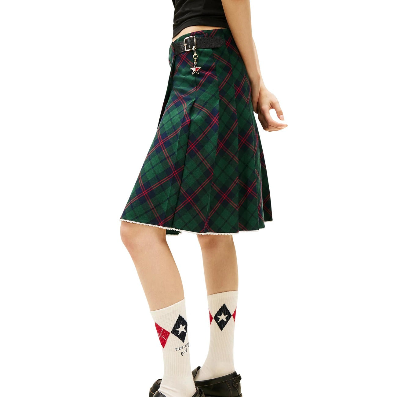 Tommy Hilfiger Jeans Gonna A Quadri Verde Donna In Cotone Organico