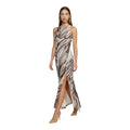 Guess Abito Long Dress Donna Smanicato In Mesh Marrone Stampato Primavera Estate