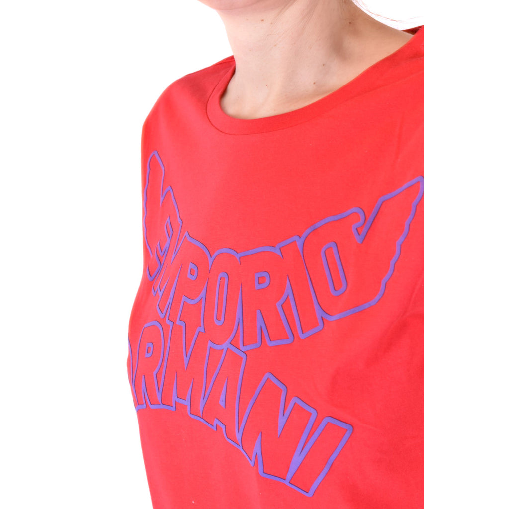 Emporio Armani T Shirt Donna Cotone Rosso Stampa Manica Corta