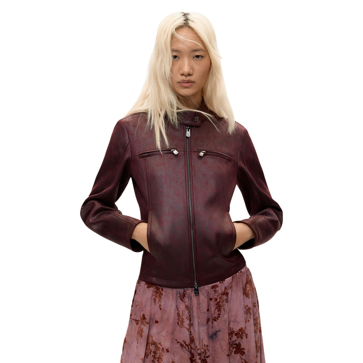 Desigual Giacca Donna Marrone Autunno Inverno Chiusura Con Cerniera Colletto Alla Coreana Maniche Lunghe Tasche