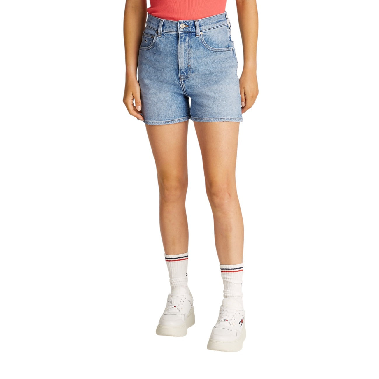Tommy Hilfiger Jeans Shorts Donna Blu Con Zip E Bottone Vita Alta