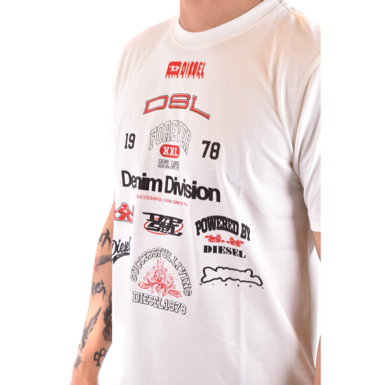 Diesel T Shirt Uomo Cotone 100 Bianco Stampa Girocollo Maniche Corte