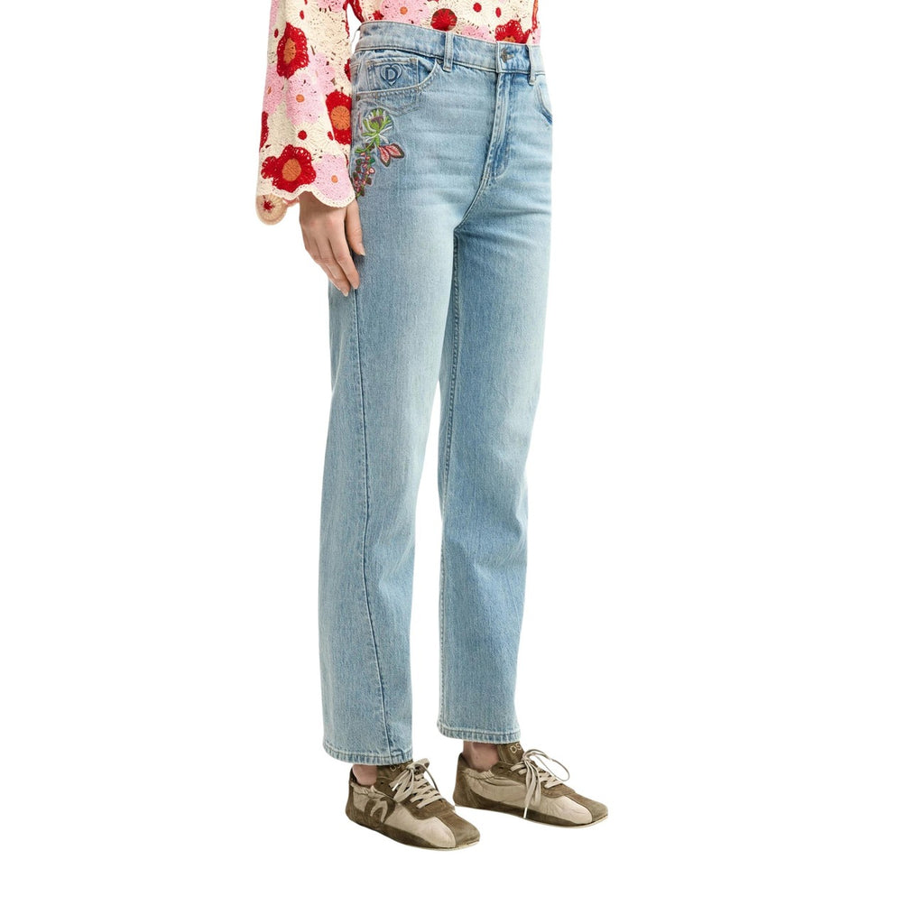 Jeans Donna Desigual Azzurro Fantasia Floreale Vita Media Zip