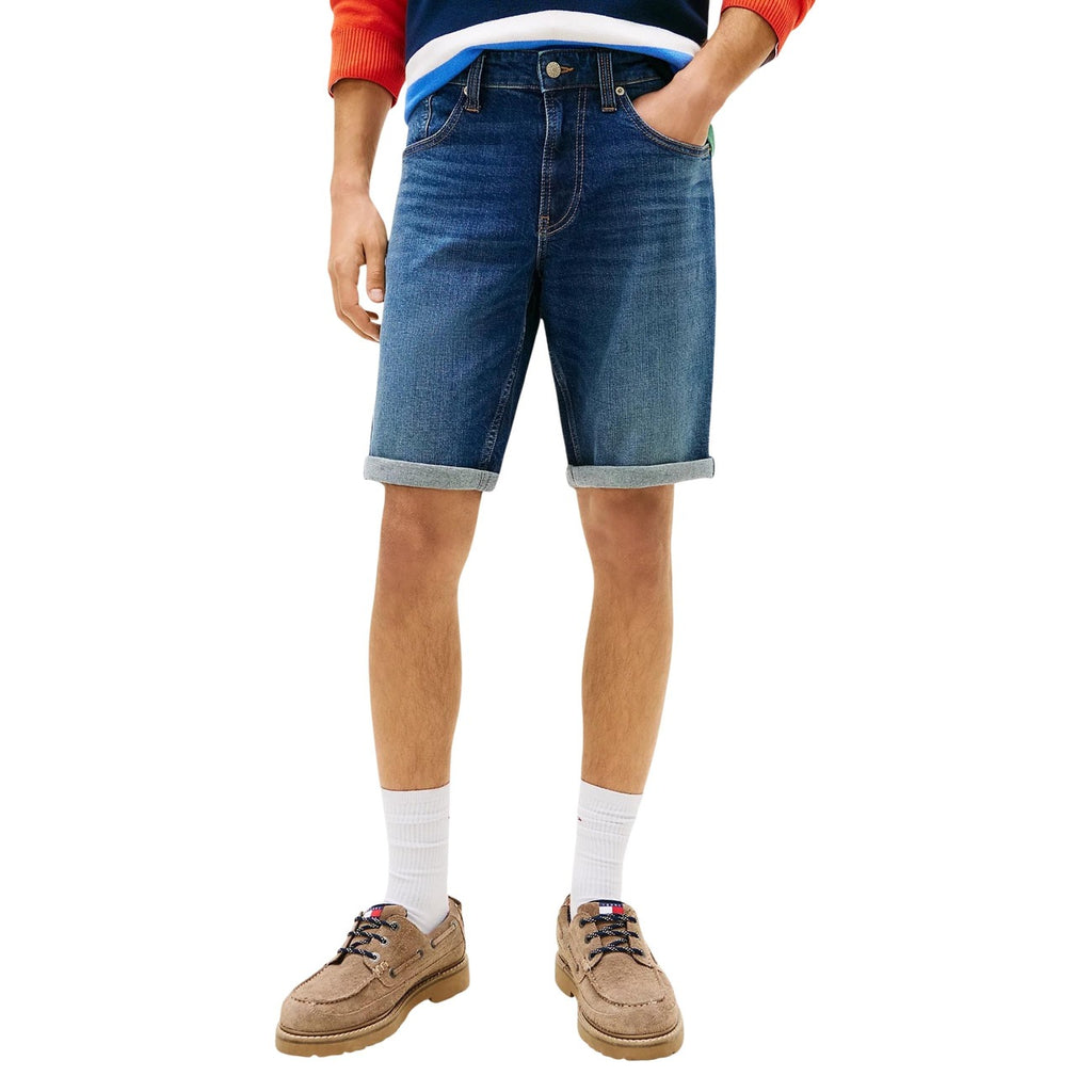 Tommy Hilfiger Jeans Bermuda Uomo Blu Chiusura Zip E Bottone Cotone