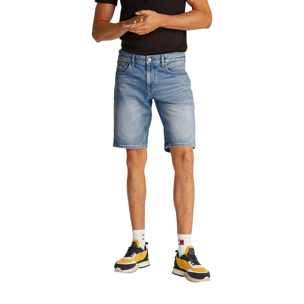 Tommy Hilfiger Jeans Bermuda Uomo Azzurro Cotone Organico Zip E Bottone