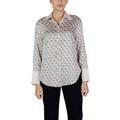Guess Camicia Donna Beige Stampa Maniche Lunghe Colletto Primavera Estate