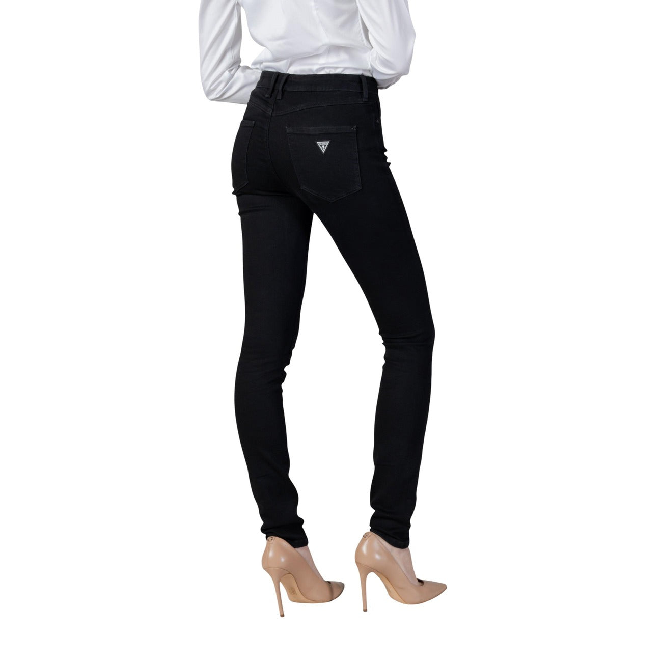 Guess Jeans Donna Nero Jeans Skinny Vita Media Zip E Bottone
