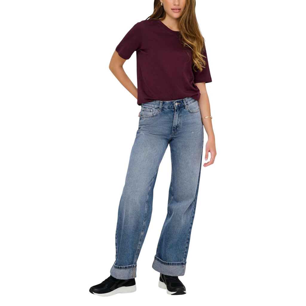 Only Jeans Donna Gamba Larga Risvoltati Blu 100 Cotone Primavera