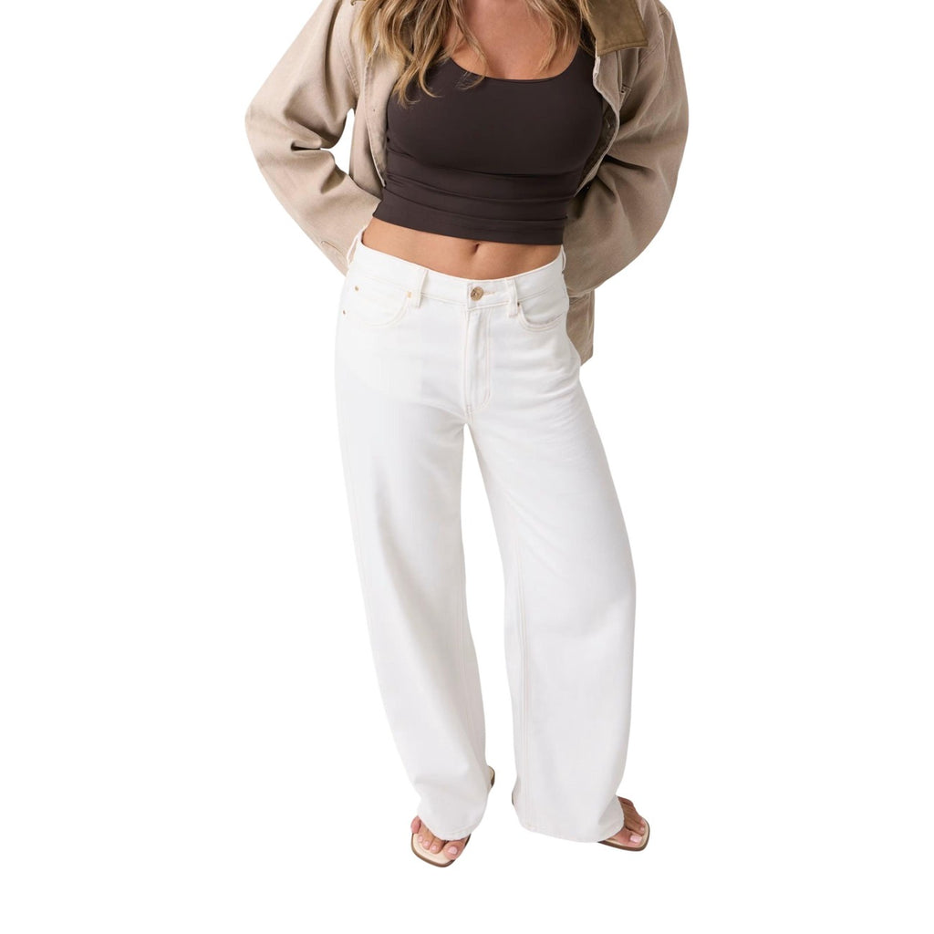 Guess Pantaloni Donna Wide Leg Ankle Bianco Cotone Lyocell