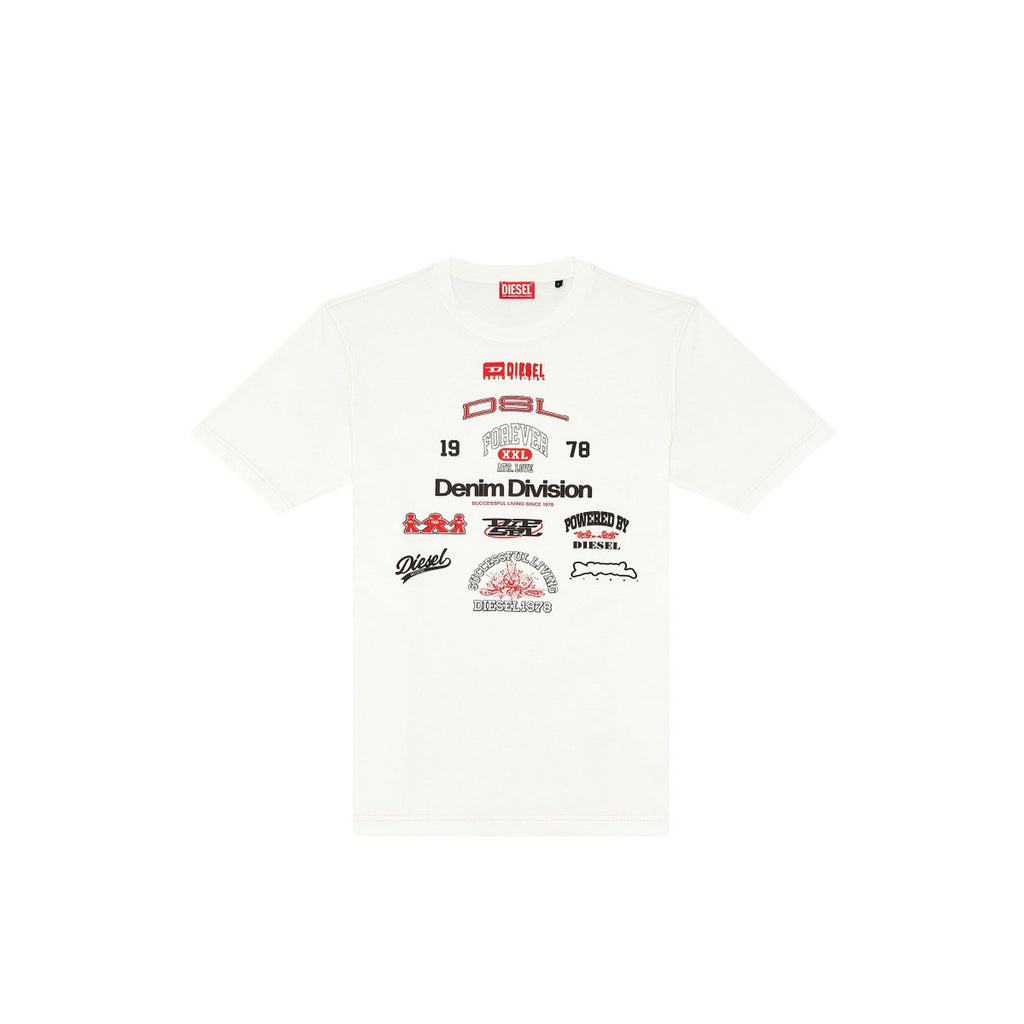 Diesel T Shirt Uomo Cotone 100 Bianco Stampa Girocollo Maniche Corte