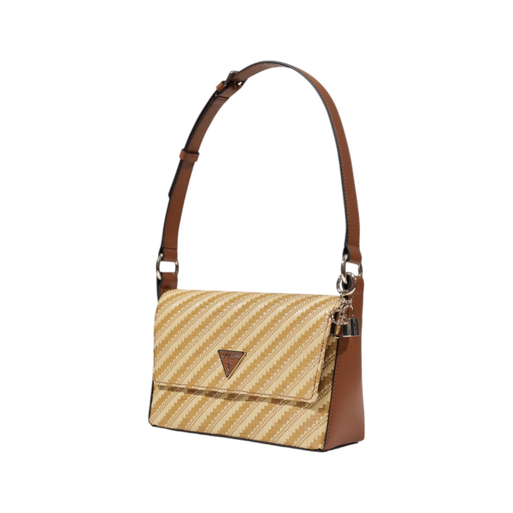 Guess Borsa Tracolla Donna Beige Stampa Con Cerniera 24x15x6.5cm