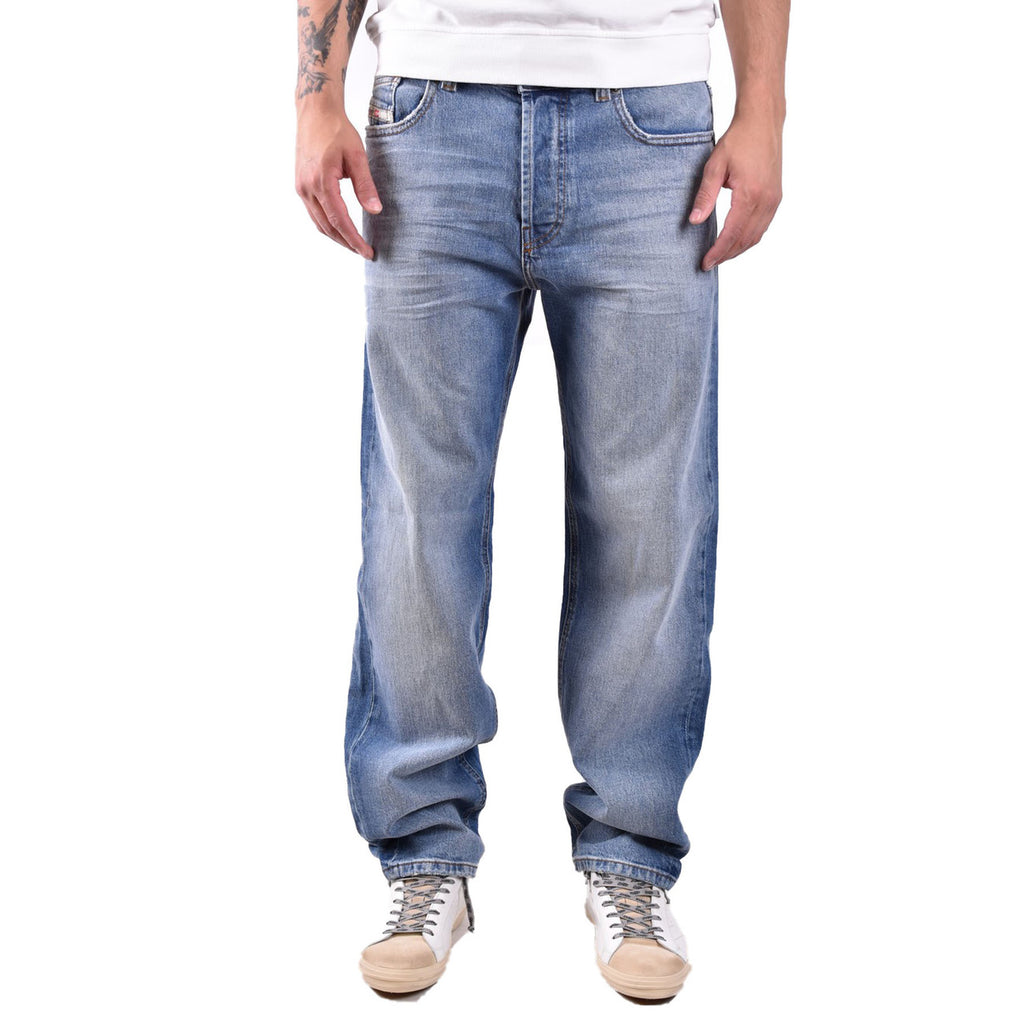 Jeans Uomo Diesel Blu Effetto Consumato Zip E Bottone In Cotone