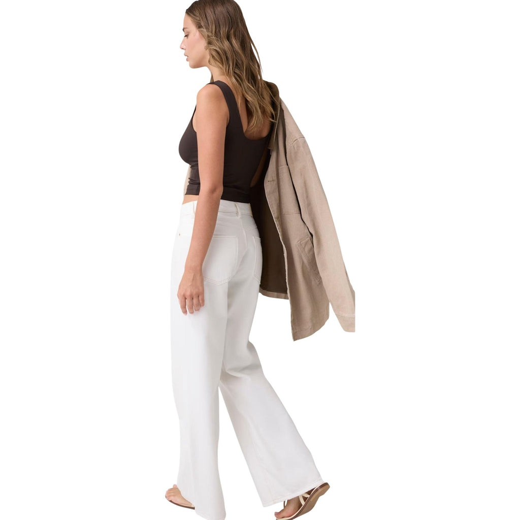 Guess Pantaloni Donna Wide Leg Ankle Bianco Cotone Lyocell