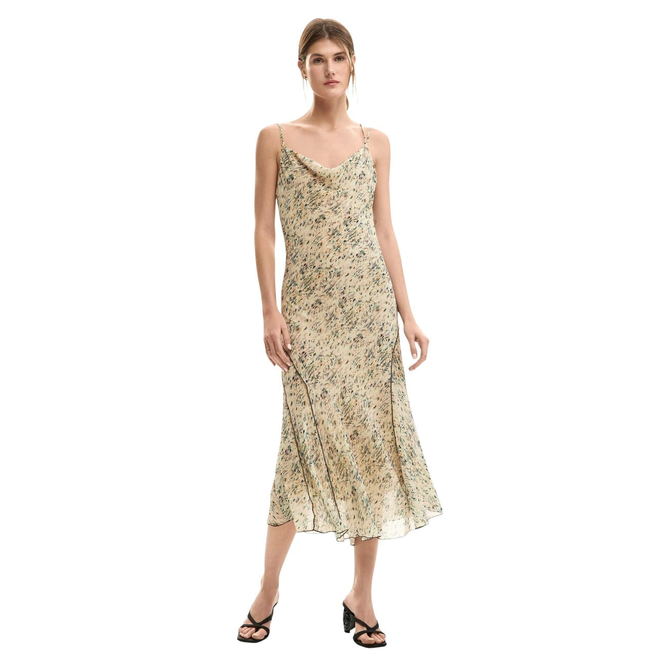 Desigual Abito Donna Beige Scollo A V Spalline Primavera Estate