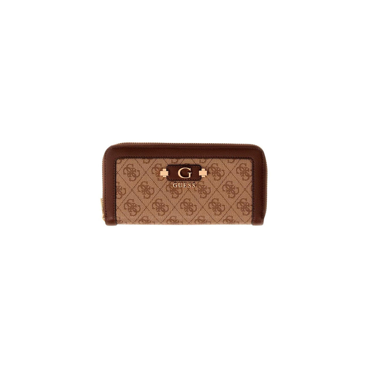 Guess Portafoglio Donna Grigio Stampa Logo Zip Compatto Con Tasche Interne Ed Esterne 20.5x10.5x2 cm
