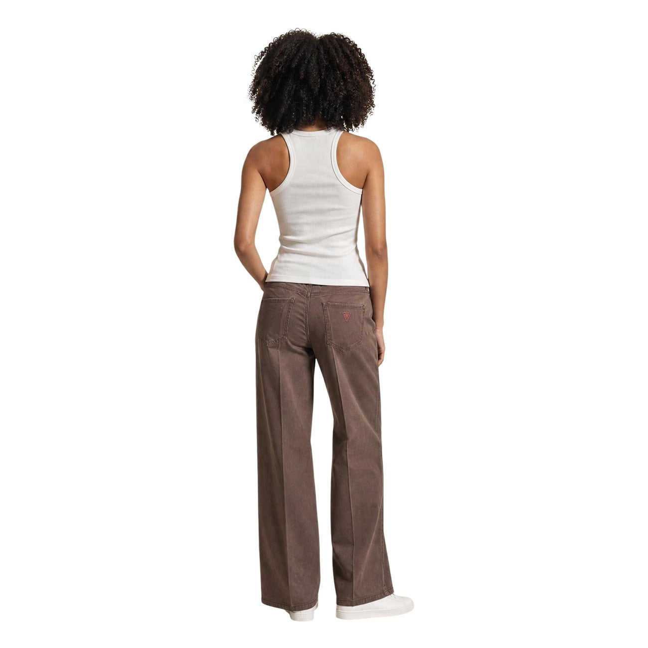 Guess Pantaloni Donna Palazzo Beige In Lyocell Primavera Estate