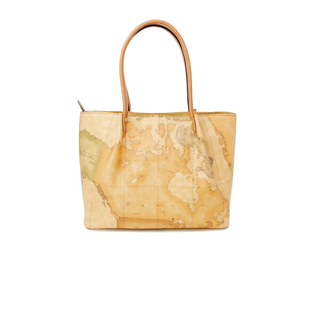 Alviero Martini Prima Classe Borsa Donna Beige Stampa Con Chiusura Zip Rivestimento Pelle 45x40x5 cm