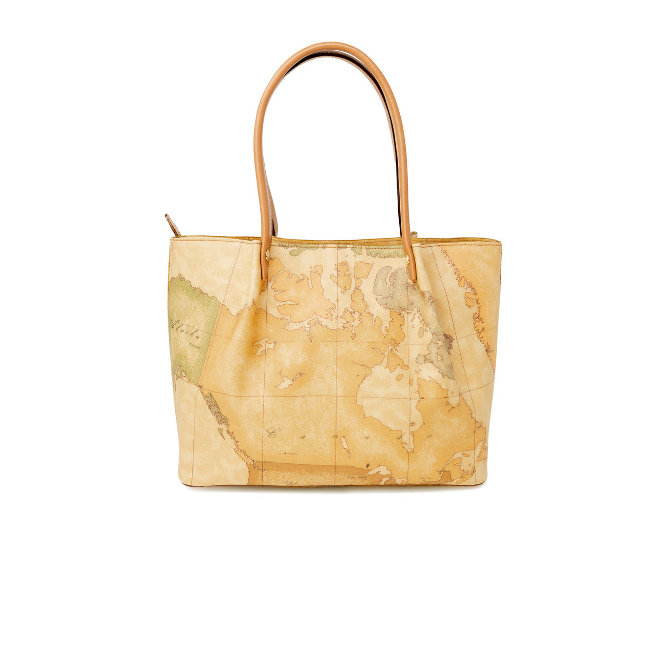 Alviero Martini Prima Classe Borsa Donna Beige Stampa Con Chiusura Zip Rivestimento Pelle 45x40x5 cm