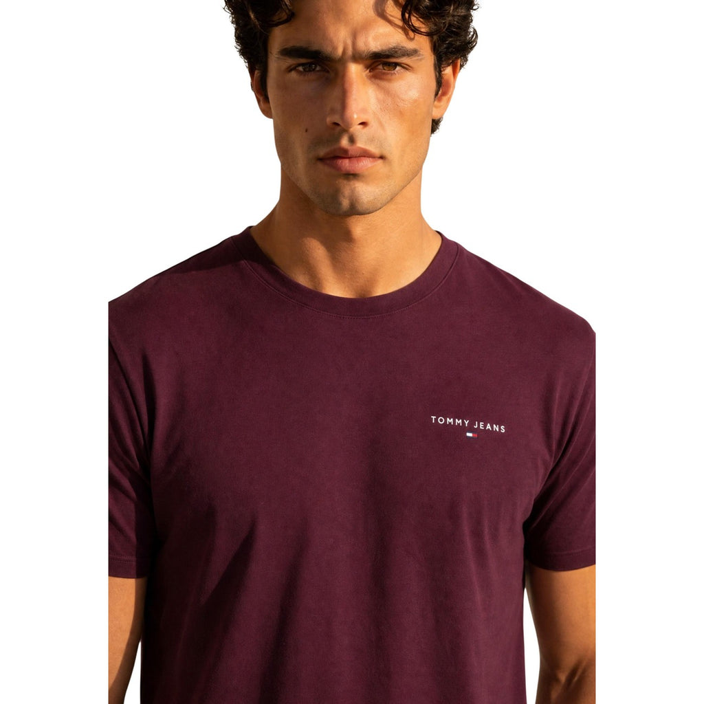Tommy Hilfiger Jeans T Shirt Uomo Slim Bordeaux Cotone Organico