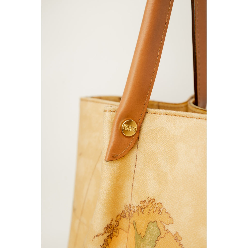 Alviero Martini Prima Classe Borsa Donna Beige Stampa Con Chiusura Zip Rivestimento Pelle 45x40x5 cm