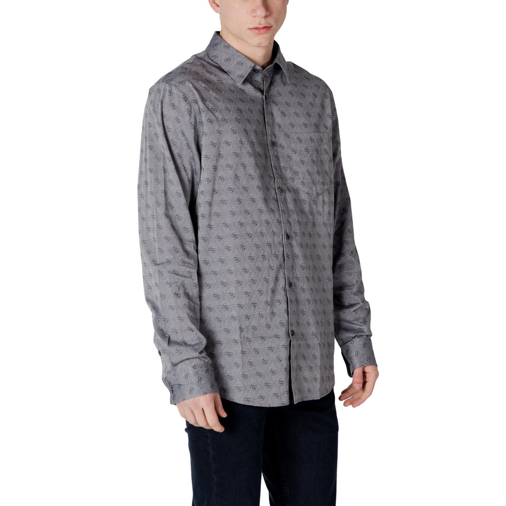 Guess Camicia Uomo Grigia Stampa Maniche Lunghe Colletto Classico