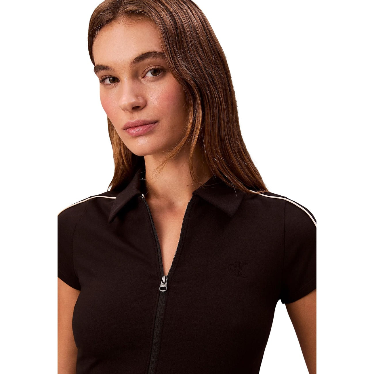 Calvin Klein Jeans T Shirt Donna Nero Maniche Corte Scollo Tondo Primavera Estate