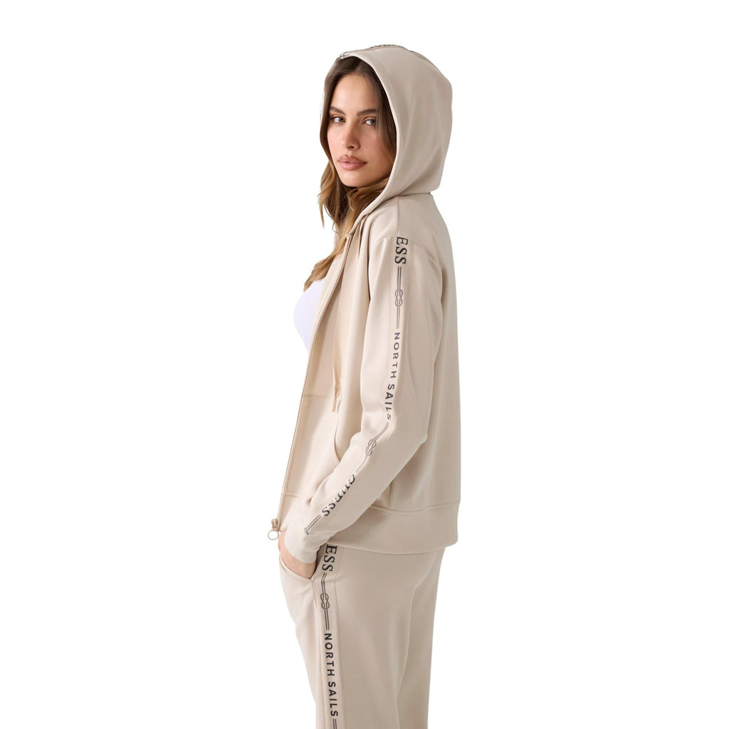 Guess Felpa Donna Con Zip Cappuccio Beige Primavera Estate