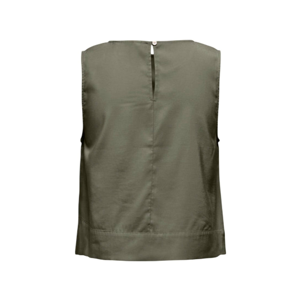 Only Blusa Donna Verde Smanicata Scollo Tondo Con Bottoni In Viscosa