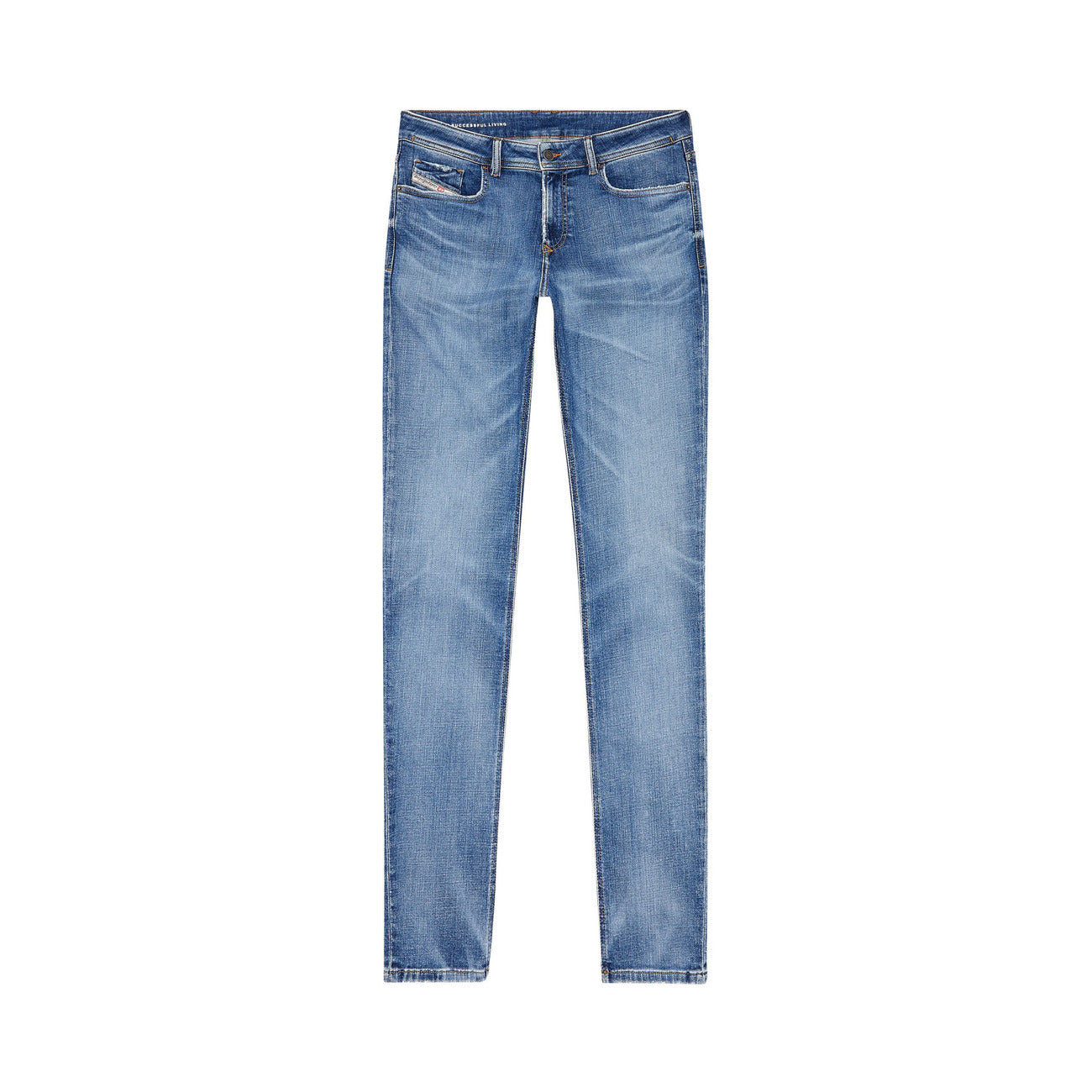 Jeans Uomo Diesel Blu Effetto Consumato Zip E Bottone In Cotone