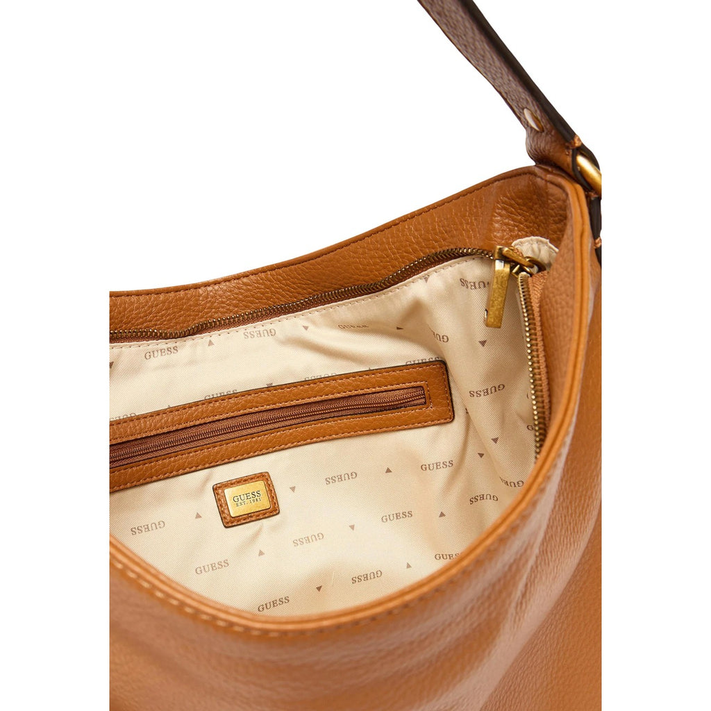 Guess Borsa Donna Camden Shoulder Bag In Pelle Marrone Con Zip