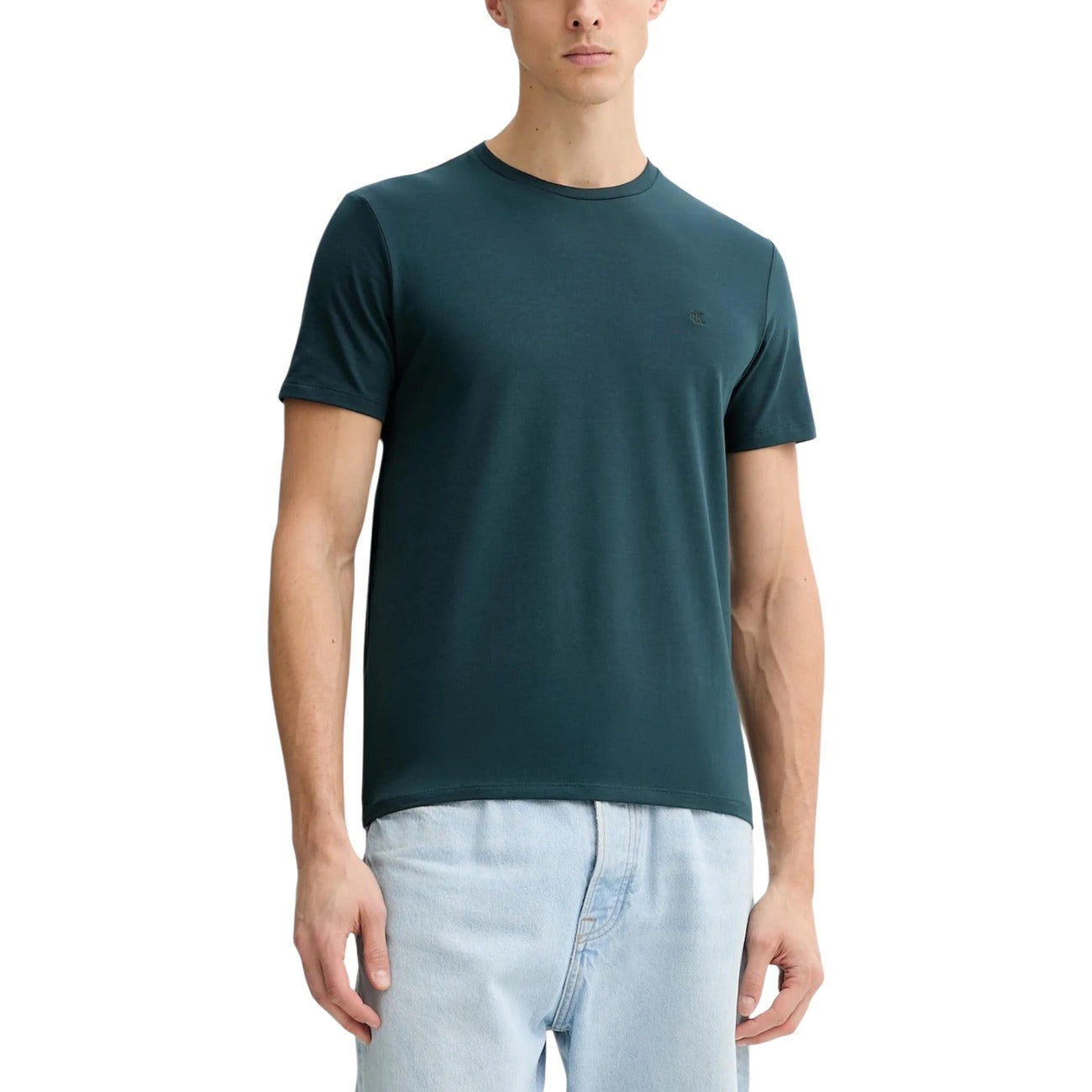 Calvin Klein T Shirt Uomo Verde Cotone Elastan Maniche Corte